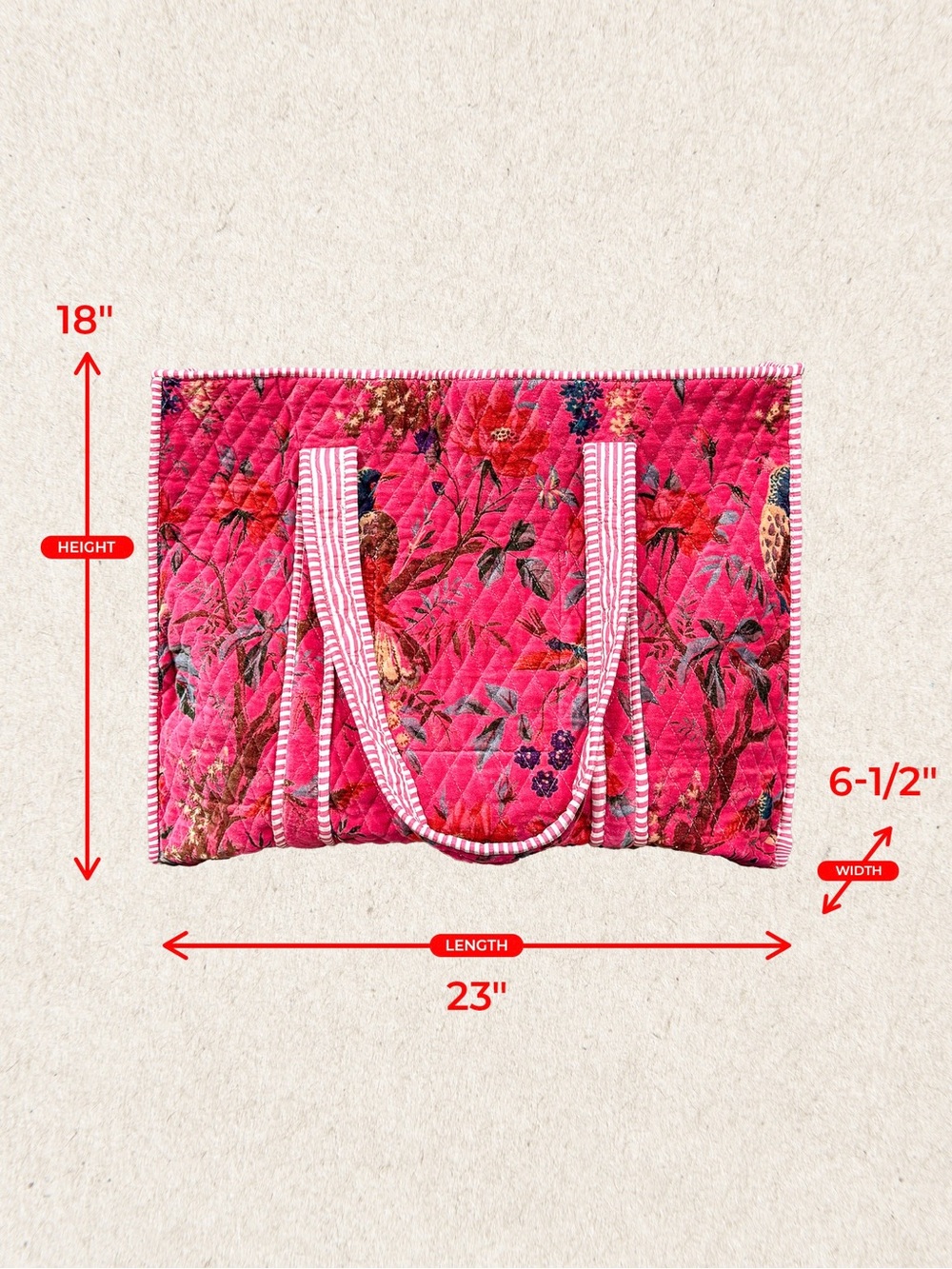 POL Fuchsia Pink Floral Quilted Velvet Tote Bag | Oversized Shopper - Picture 8 of 8
